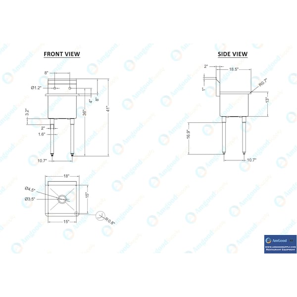 Stainless Steel Utility Sink Bowl Size: 15in X 15in NSF